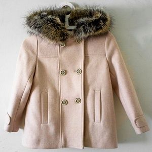 Girl's Peacoat with Detachable Faux Fur Hood Trim